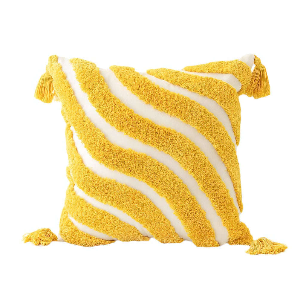 yellow groovy wavy striped tufted cushion cover 