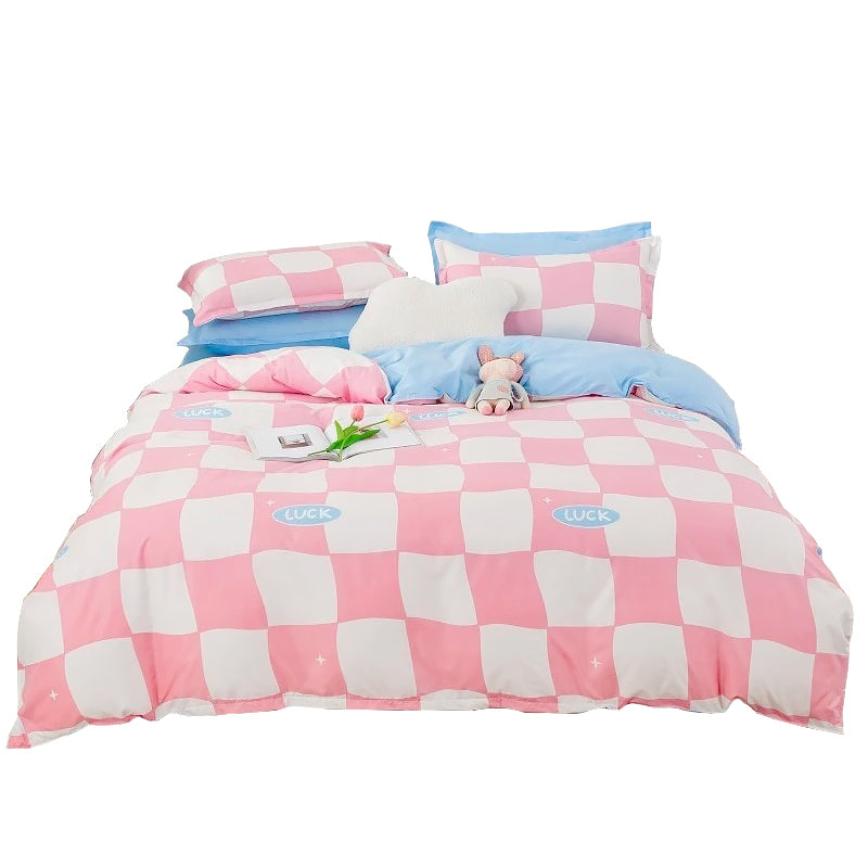 pastel curvy checkered kawaii aesthetic bedding set roomtery
