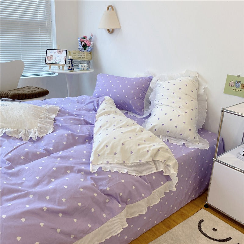 small heart print ruffles cotton aesthetic room princess bedding roomtery