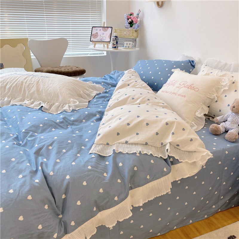 small heart print ruffles cotton aesthetic room princess bedding roomtery