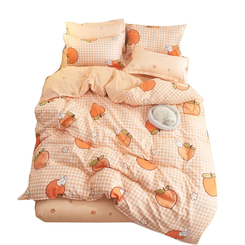 kawaii room peachy style orange grid bedding set roomtery