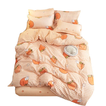 kawaii room peachy style orange grid bedding set roomtery