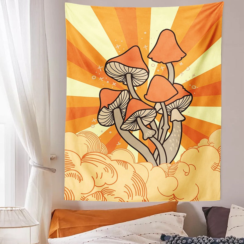 orange mushrooms growing out of clouds indie room aesthetic tapestry roomtery