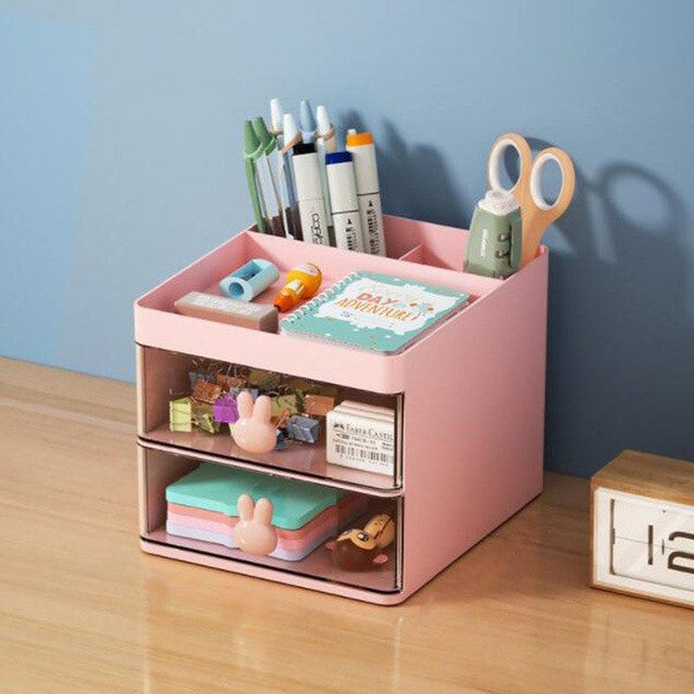 Wood Desktop Organizer with 3 Drawers, Desktop Stationary Home Office Art  Supplies Organizer Storage Box Brown 
