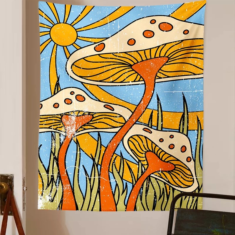 70s Mushroom Tapestry Wall Hanging Never Stop Growing Retro 70s Sun and Moon Wall Art Moon Groovy Decor Mushroom Decor hippie aesthetic tapestry roomtery