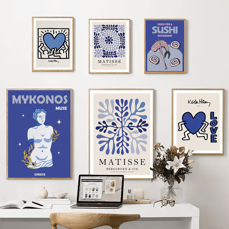 matisse blue color shades paintings wall art prints pictures aesthetic canvas posters roomtery