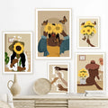 boho aesthetic women with sunflowers wall art illustrations gallery wall aesthetic posters roomtery