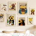 boho aesthetic women with sunflowers wall art illustrations gallery wall aesthetic posters roomtery