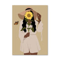 boho aesthetic women with sunflowers wall art illustrations gallery wall aesthetic posters roomtery