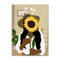 boho aesthetic women with sunflowers wall art illustrations gallery wall aesthetic posters roomtery