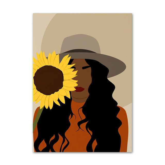 boho aesthetic women with sunflowers wall art illustrations gallery wall aesthetic posters roomtery