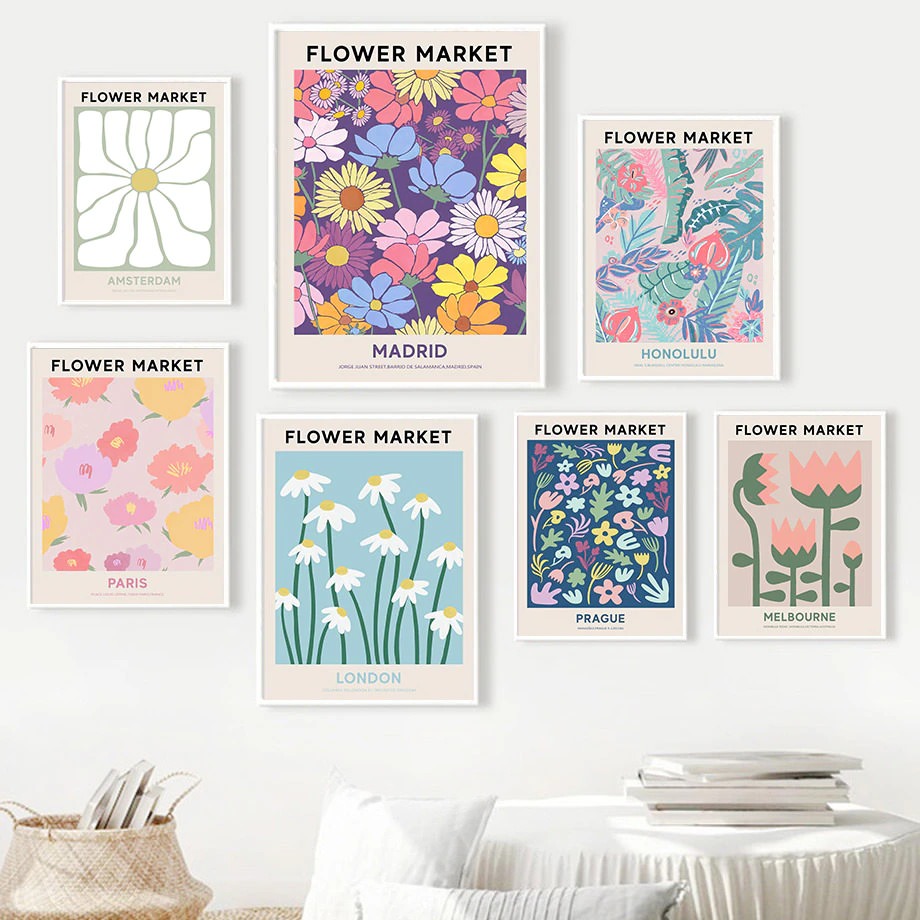 colorful abstract flower market vintage nordic aesthetic posters roomtery