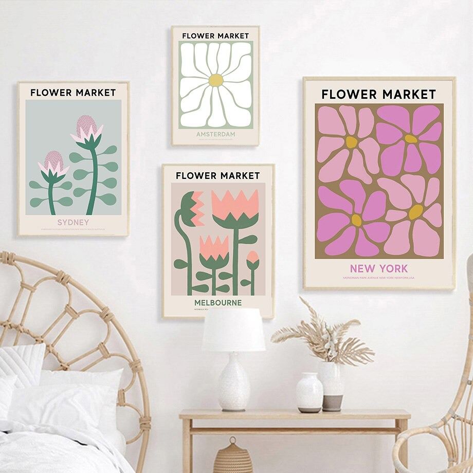 colorful abstract flower market vintage nordic aesthetic posters roomtery