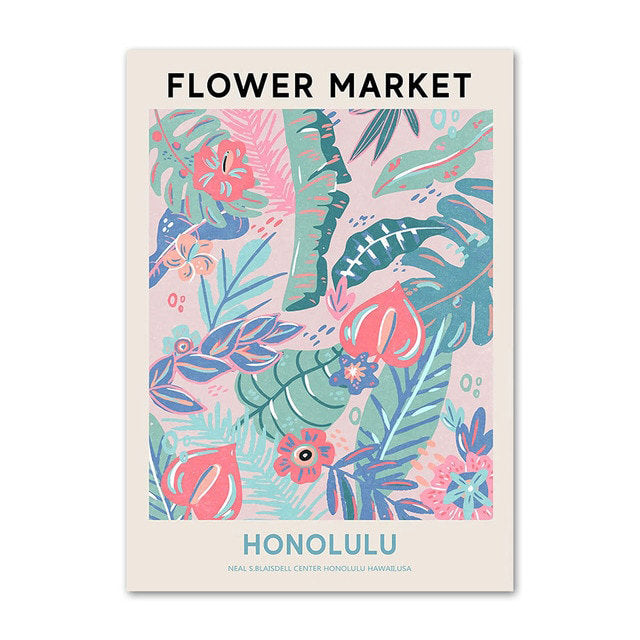 colorful abstract flower market vintage nordic aesthetic posters canvas wall art roomtery