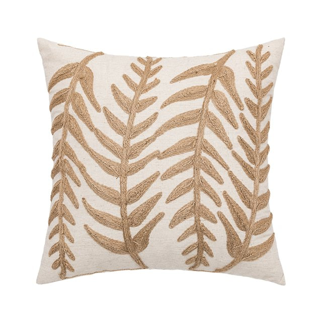 linen leaves embroidery aesthetic cushion cover roomtery
