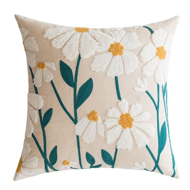 floral pattern yellowish sage green embroidered cushion cover room decor roomtery