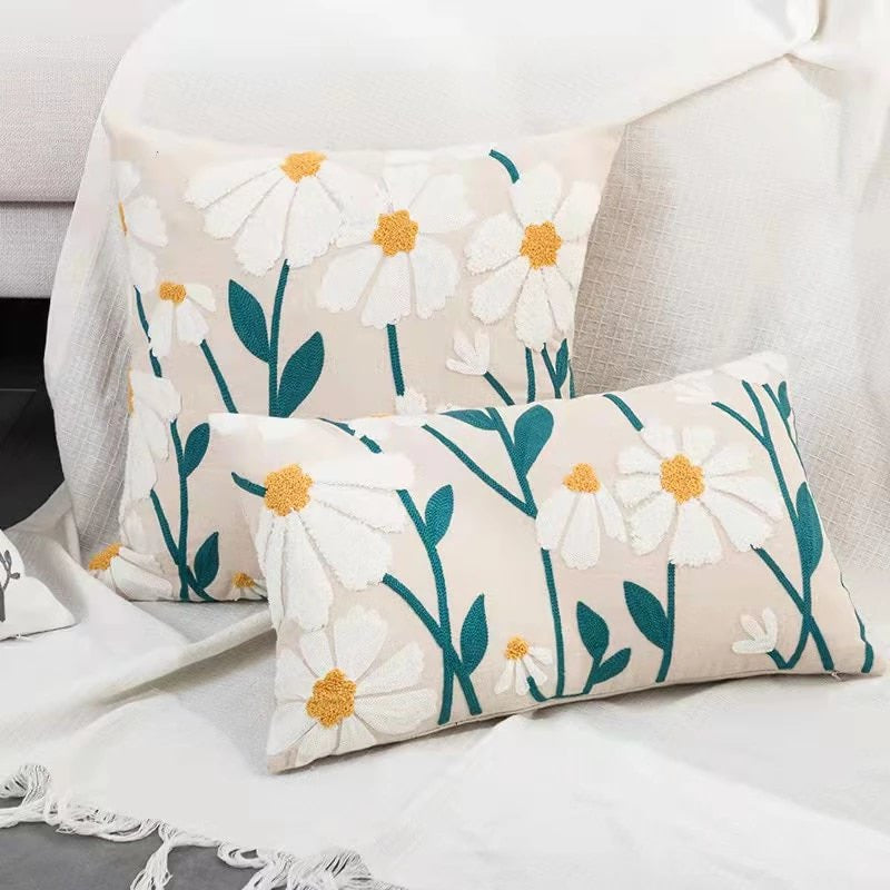 floral pattern yellowish sage green embroidered cushion cover room decor roomtery