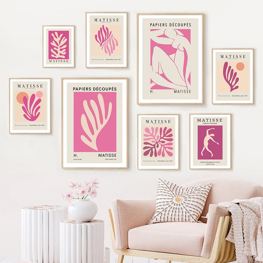 matisse cut outs art purple pink wall art canvas prints hanging decor aesthetic posters roomtery