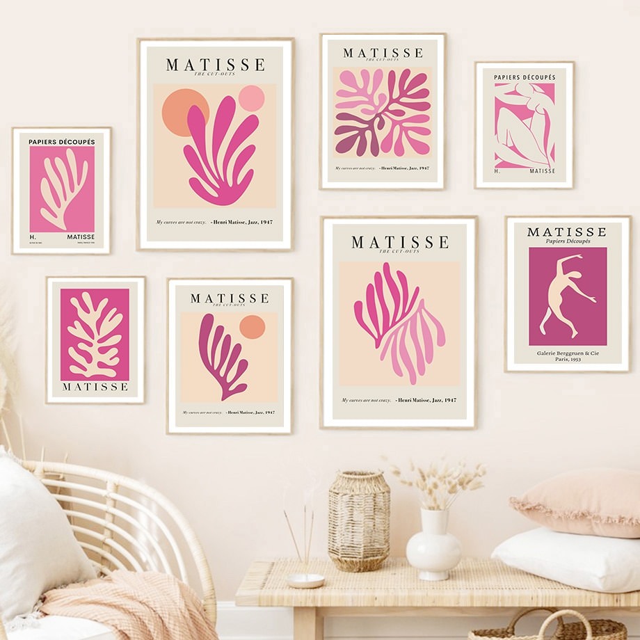 matisse cut outs art purple pink wall art canvas prints hanging decor aesthetic posters roomtery