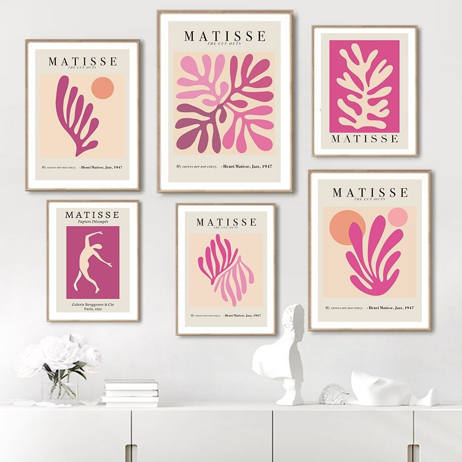 matisse cut outs art purple pink wall art canvas prints hanging decor aesthetic posters roomtery