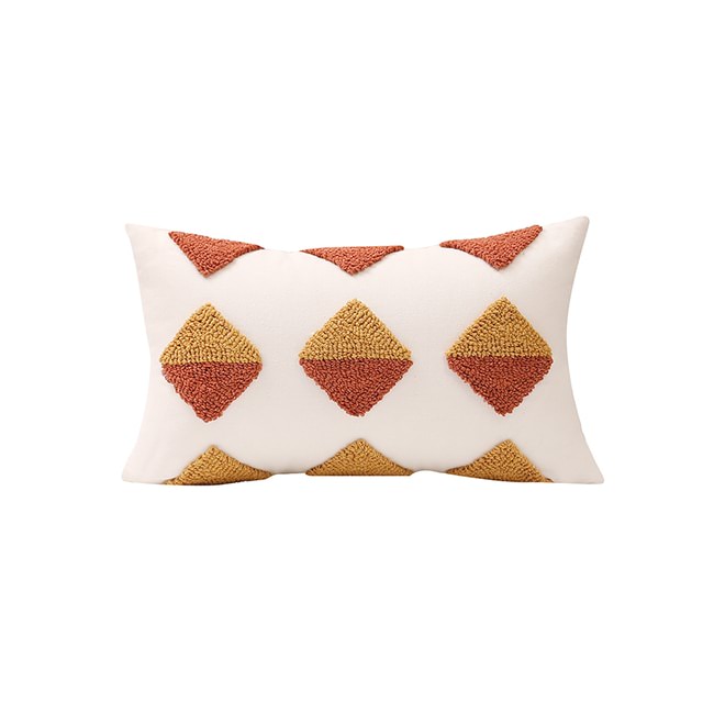 ochre colored embroidery boho aesthetic tufted cushion cover  roomtery