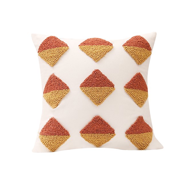 ochre colored embroidery boho aesthetic tufted cushion cover  roomtery