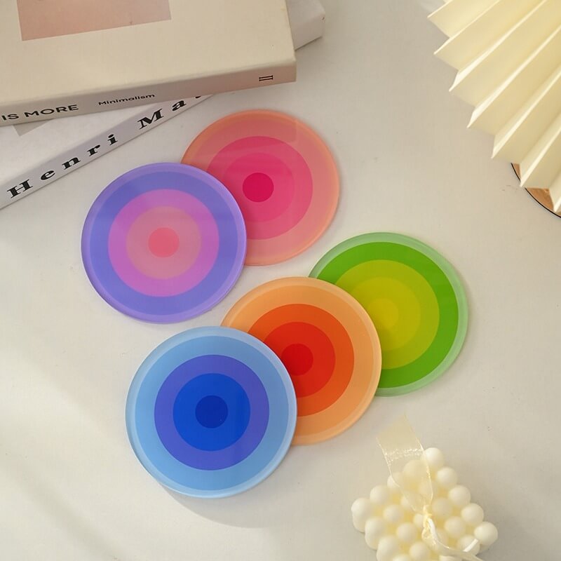 round pastel gradient acrylic coasters roomtery