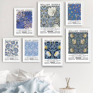 WM Blue Floral Art Canvas Posters
