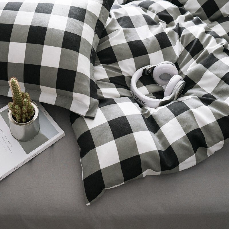aesthetic bedding big grid print black and white bedding set roomtery