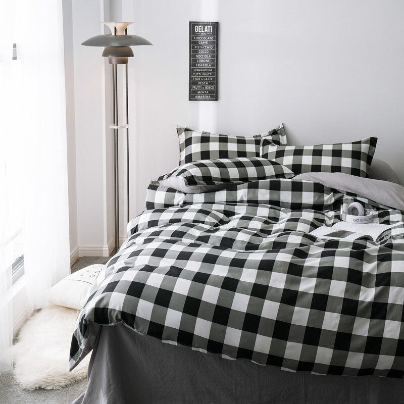 aesthetic bedding big grid print black and white bedding set roomtery