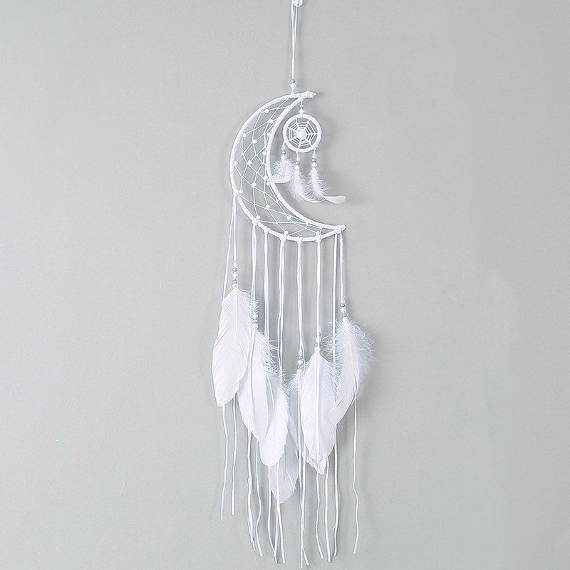 white moon feather authentic wall hanging aesthetic dream catcher roomtery