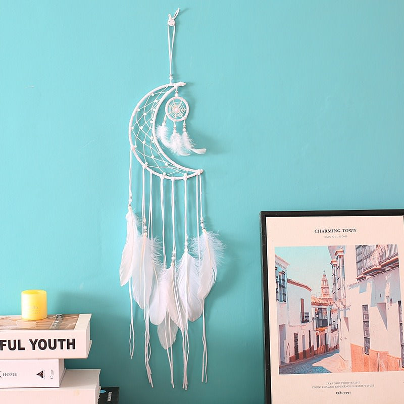 white moon feather authentic wall hanging aesthetic dream catcher roomtery