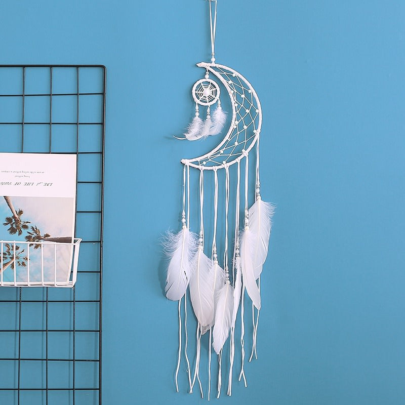 white moon feather authentic wall hanging aesthetic dream catcher roomtery