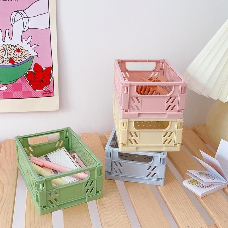 Aesthetic Room Desk Decor  Pastel Folding Mini Storage Crate