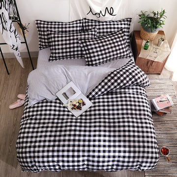 black plaid checked grid aesthetic bedroom bedding set roomtery