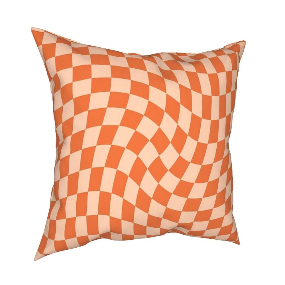 checkered orange pillowcase indie room aesthetic decor roomtery