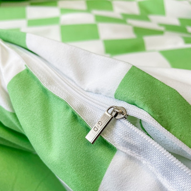 green checkered aesthetic bedding set duvet cover pillowcase roomtery