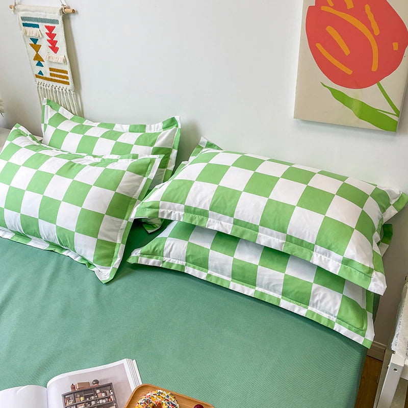 green checkered aesthetic bedding set duvet cover pillowcase roomtery