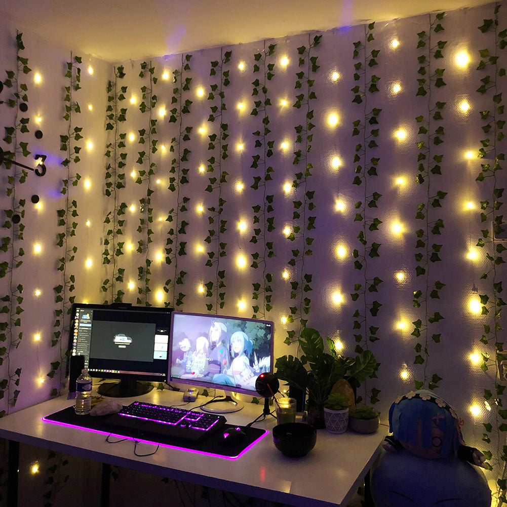 ivy string light curtains led wall decor aesthetic room roomtery
