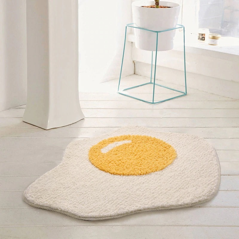 summer aesthetic room decor egg shape white and yellow accent rug roomtery