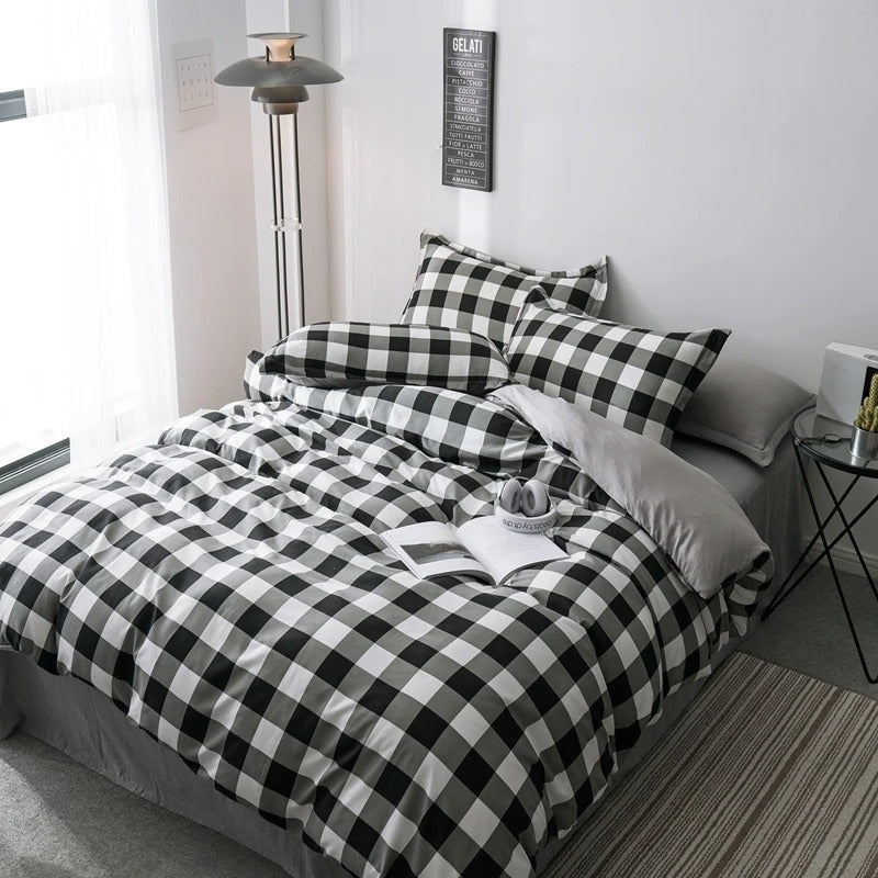 aesthetic bedding big grid print black and white bedding set roomtery