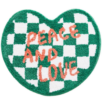 heart shaped green check fluffy bath rug peace and love print roomtery