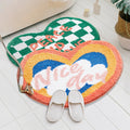 heart shaped green check fluffy bath rug peace and love print roomtery