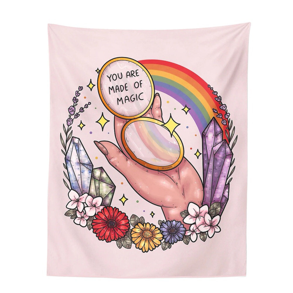 soft aesthetic room wall tapestry pink made of magic rainbow roomtery