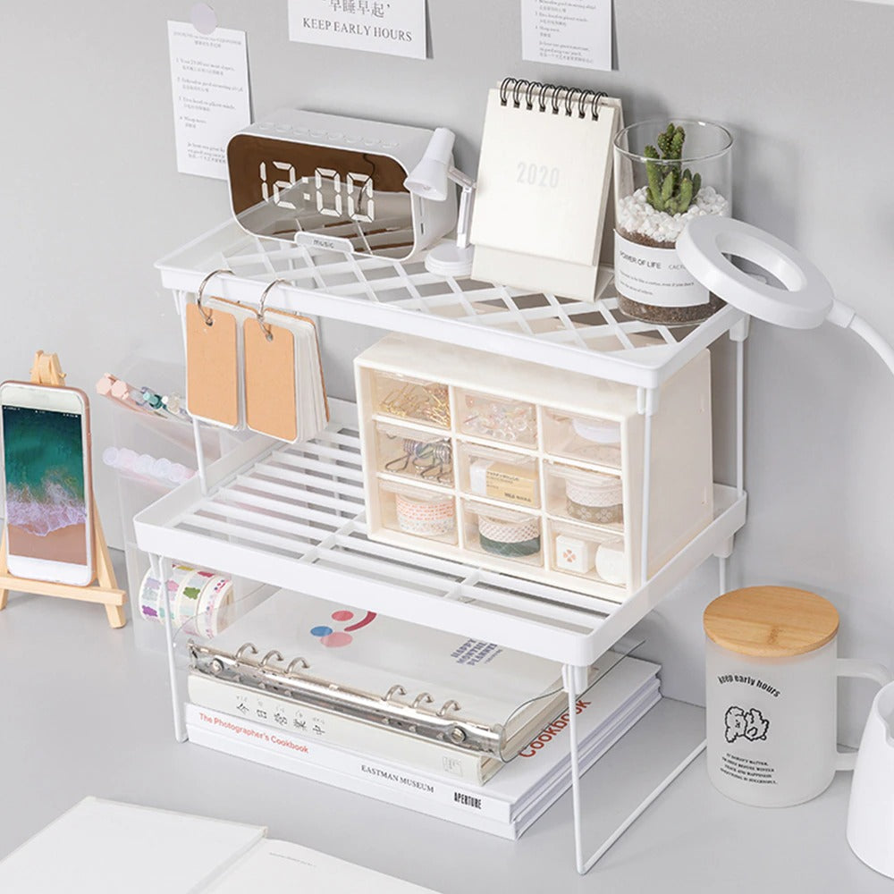 aesthetic room white plastic desk space shelf organizer