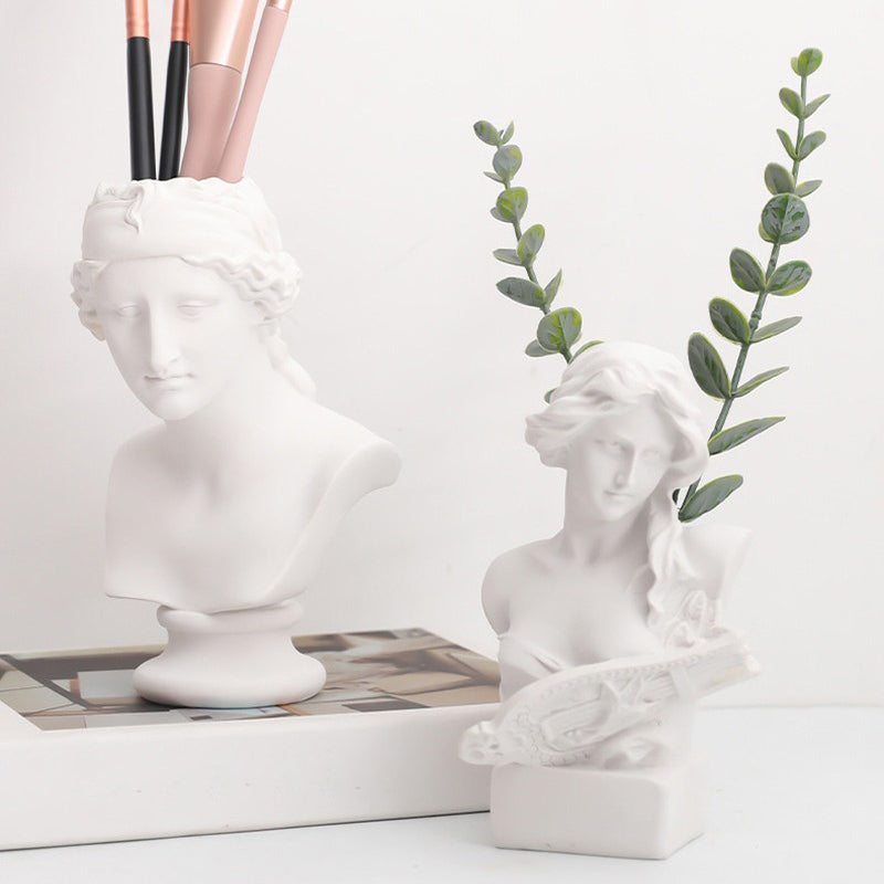 white ceramic bust desktop mini decorative brush vase art hoe aesthetic room decor roomtery