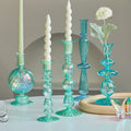 aqua blue iridescent glass candle holder set danish pastel aesthetic room candleholder decor roomtery