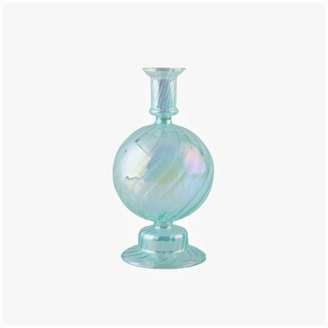 aqua blue iridescent glass candle holder set danish pastel aesthetic room candleholder decor roomtery