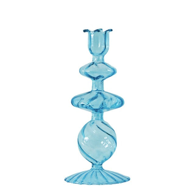 aqua blue iridescent glass candle holder set danish pastel aesthetic room candleholder decor roomtery