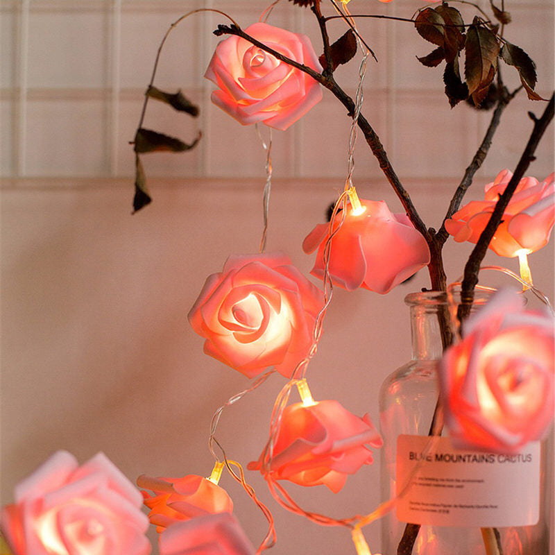 artificial roses flower fairy lights battery powered flower garland roomtery